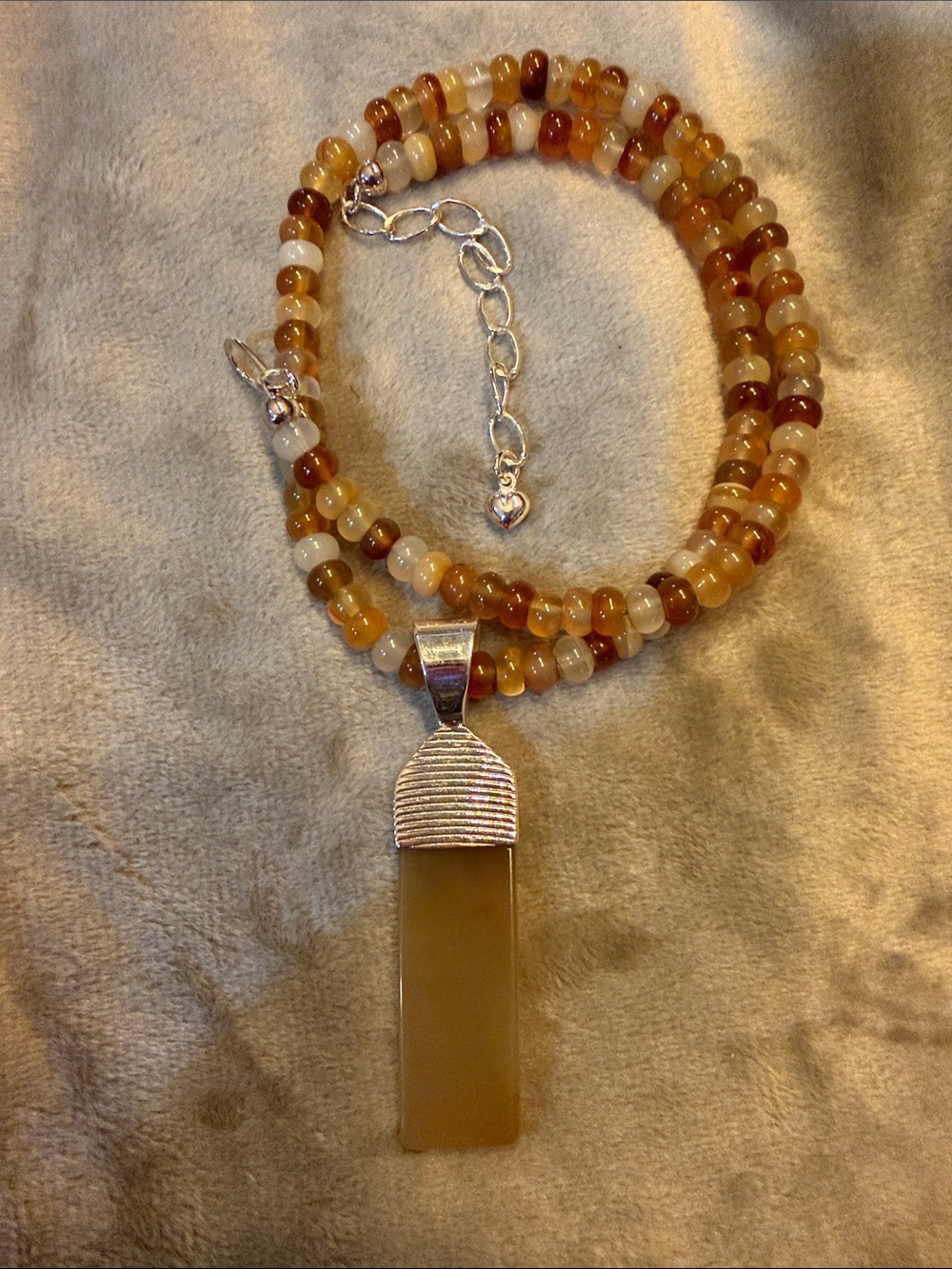 Jay King Beaded Amber-Tone Agate Pendant Necklace (257) Sterling Silver